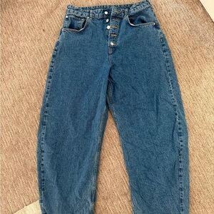 ASOS Dark Blue Button-Front Boyfriend Jeans